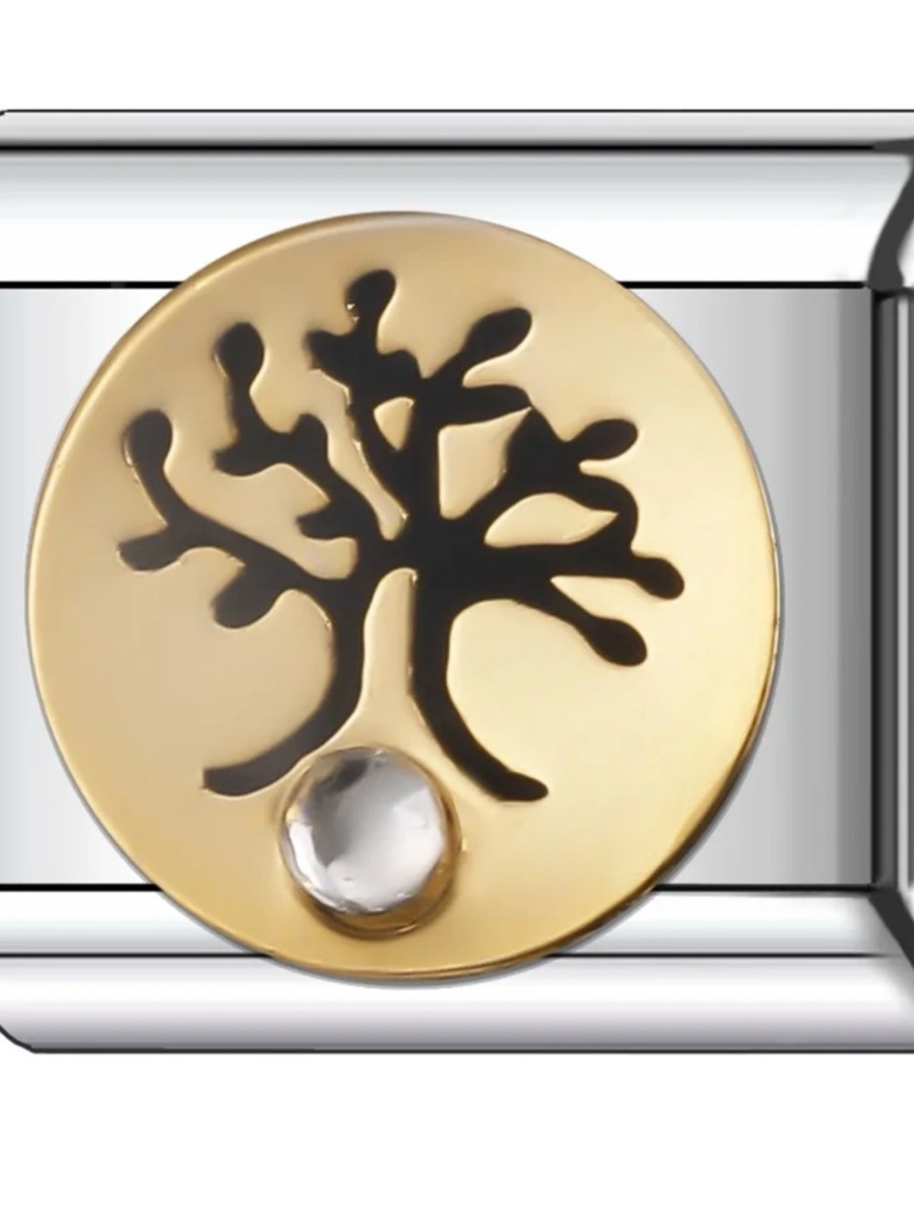 Gold Tree of Life Italian Charm Link with Crystal Accent